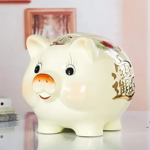 Vista 4 de LIFKOME Alcancía de cerámica para niños y adultos, creativa, divertida, para decoración del hogar, caja de dinero de 6.3 x 5.3 x 4.7 pulgadas, caja