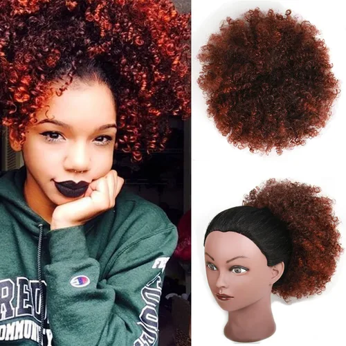 Vista 12 de Extensión de cola de caballo afro con cordón para mujeres negras, extensión de cola de caballo corta afro rizada, moño de cola de caballo rizada