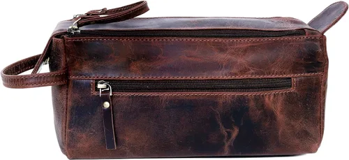Vista 2 de Kit de viaje de cuero Dopp Neceser Hombre Afeitado Mujeres y Hombres Caso Bolsas Organizador Baño Kit de Afeitar