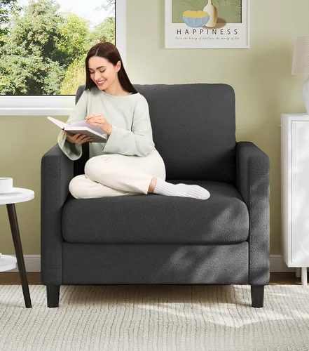 Vista 18 de Welzona Loveseat, 51" Small L Shaped Couch, Comfy Teddy Love Seat with Ottoman Set, Tool-Free Setup Loveseat Sofa with Ottoman, All-Wood Small Sofa