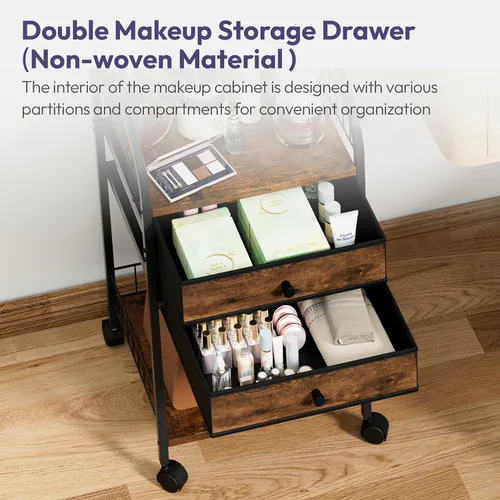 Vista 5 de SWTYMIKI Carrito organizador de maquillaje rodante, almacenamiento para el cuidado de la piel con cajones no tejidos, organizador de tocador