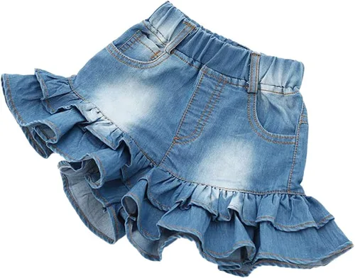 Vista 2 de TIBE PINCESS Pantalones cortos de mezclilla para niñas de 2 capas con volantes de encaje para niños, falda de entrenamiento de bebé, pantalones