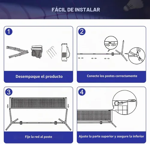 Vista 9 de BAGAIL Badminton Net, Height Adjustable (Up to 5.1')