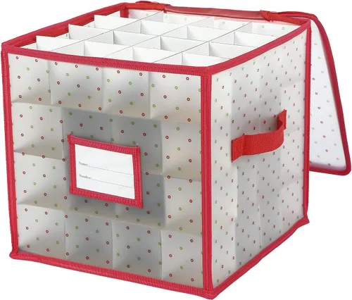 Vista 6 de Sattiyrch Caja de almacenamiento para adornos navideños de plástico con cierre con cremallera - Almacena hasta 64 adornos navideños estándar de 3