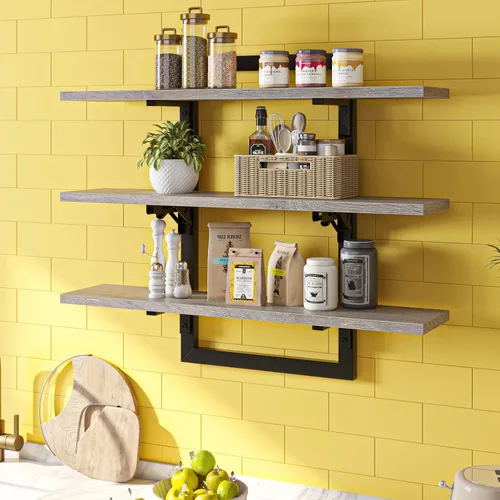 Vista 7 de Bestier - Estantes flotantes para pared, estantes de cocina de 32 pulgadas montados en la pared, estante de barra de café de 3 niveles con soportes