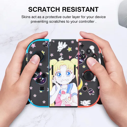 Vista 5 de DLseego Calcomanía para Switch Skin Pretty Pattern Full Wrap Skin Protective Film Sticker Design para Switch-Black Sailor Moon