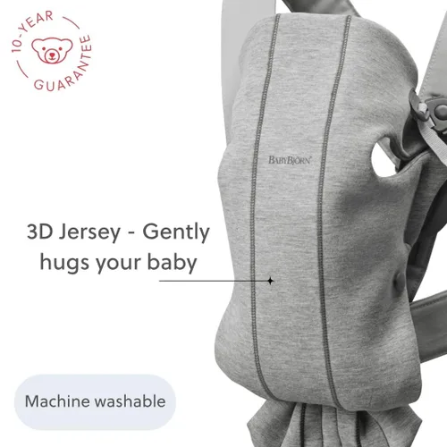 Vista 6 de BabyBjörn Portabebés Mini, gris claro, jersey 3D Portabebés (7-25 libras), ergonómico, fácil de usar