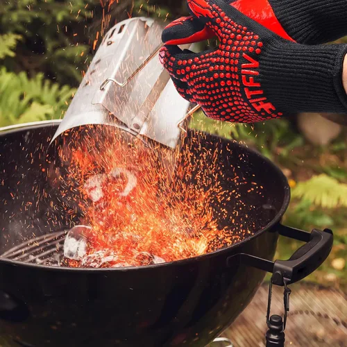 Vista 4 de Guantes para barbacoa, guantes para horno, 1472°F resistentes al calor, guantes de silicona antideslizantes para horno, cocina para cocinar, asar a