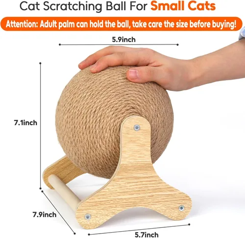 Vista 4 de Outamateur Juguete de bola rascador para gatos, bola rascador de sisal para gatos con soporte estable, juguete de ejercicio interactivo