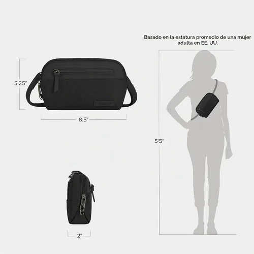Vista 5 de Travelon Bolso bandolera pequeño convertible Metro antirrobo Negro