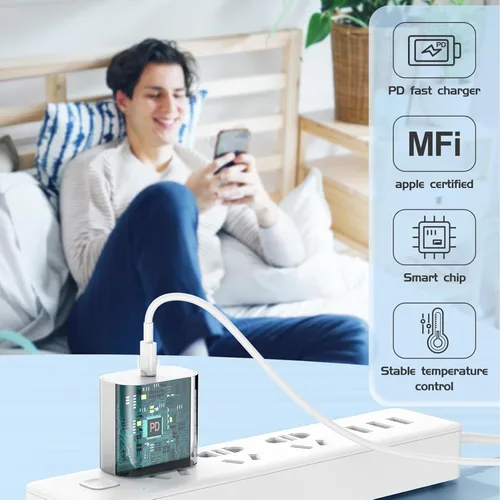 Vista 4 de Cargador rápido para iPhone [certificado MFi], bloque de carga rápido para iPhone de 2 unidades USB C con cable USB C a Lightning de 10 pies