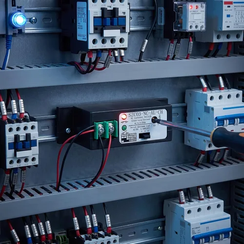 Vista 7 de Walfront Interruptor de corriente CA SZC03-NC-AL- Interruptor de detección de corriente ajustable para relé de zumbador de flash y CA de un solo