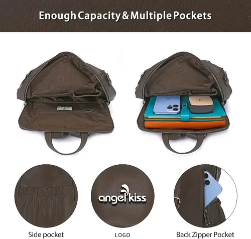Vista 4 de Bolsos mochila monedero de piel sintética para mujer, bolsas con zíper, mochilas de hombro casuales