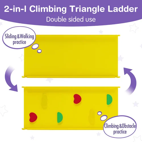 Vista 5 de Wonline Escalador triangular 3 en 1 con rampa de madera para niños pequeños, triángulo de escalada para deslizarse y escalar, juego de 3 piezas