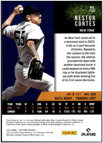 Vista 2 de NESTOR CORTES 2022 Panini Capstone Red #100 NM+-MT+ MLB Baseball Yankees