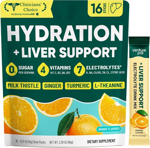 Vista 14 de Paquetes de hidratación Venture Pal + apoyo al hígado - Polvo de electrolitos líquidos diarios IV con 7 electrolitos y 5 vitaminas, cardo mariano +