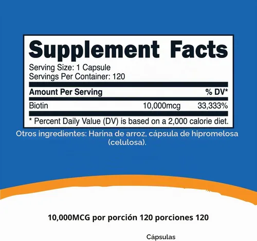 Vista 2 de Nutricost Biotina (vitamina B7) 10,000mcg (10mg), 120 cápsulas, sin gluten Vegano, sin OMG
