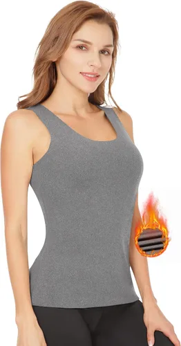 Vista 8 de MANCYFIT Camiseta térmica sin mangas para mujer, de forro polar, sin mangas, capa base, sin costuras, cuello redondo