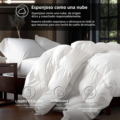 Vista 2 de Lujo Edredón nórdico de fibra de plumón de ganso y pluma de ave acuática de tamaño California King extragrande 108" x 98", 100% funda de algodón