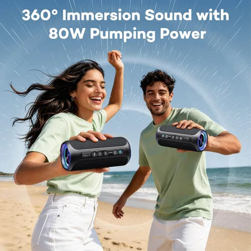 Vista 6 de Ortizan Altavoz Bluetooth portátil inalámbrico (2.ª generación), sonido fuerte de 40 W y graves profundos, 30 horas de reproducción, IPX7