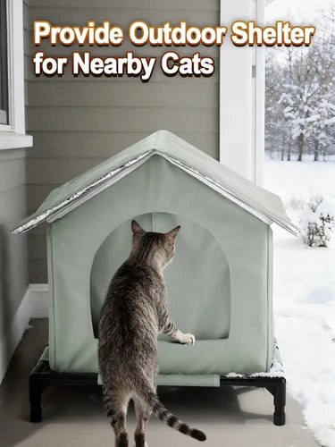 Vista 5 de Casa elevada para gatos al aire libre – Refugios resistentes a la intemperie para gatos para invierno, casa impermeable para mascotas para mantener