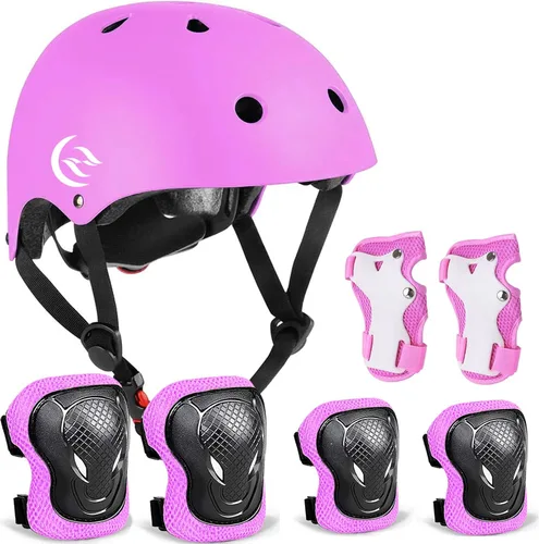Vista 7 de Casco de Bicicleta para Niños Rodilleras de Skateboard - Casco para Niños Coderas Muñequeras Ajustables para Niñas y Niños de 5~15 años Equipo