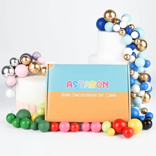 Vista 7 de ASTARON 50 piezas de palos para adornos de pastel con bolas, globos mini para suministros de decoración, bolas de espuma para pasteles para baby