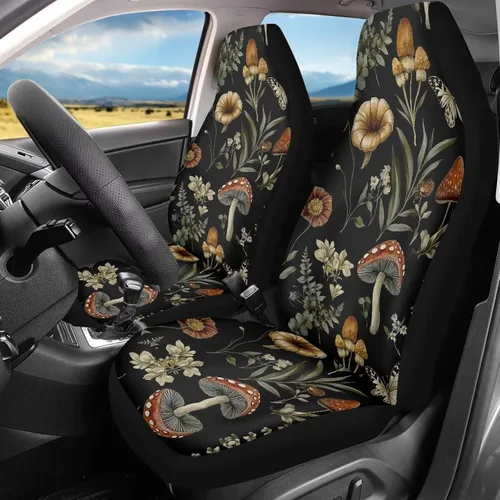 Vista 38 de Mumeson Fundas protectoras de asiento delantero de automóvil con estampado de calavera y girasol, fundas elásticas para asiento de automóvil, 2