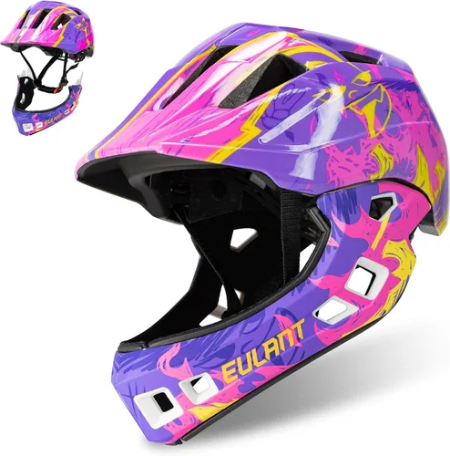 Vista 11 de EULANT Casco integral para niños con protector de barbilla, casco de bicicleta para niñas y niños de 6 años, se adapta a cabezas de 48 a 22.0 in