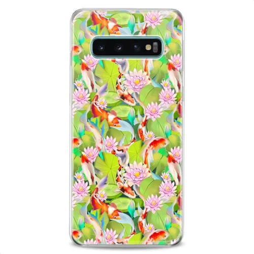 Vista 5 de Funda compatible con Samsung S23 S22 Plus S21 FE Ultra S20+ S10 Note 20 5G S10e S9 Lily Clear Flexible Waterlily Lotus Slim Fit Design Silicona Koi
