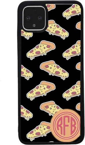 Vista 3 de Smiley Face Pepperoni Pizza - Funda personalizada de goma negra con monograma compatible con Google Pixel 10, 10 Pro, 10 Pro XL, 9a, 9 Pro, Pixel 9