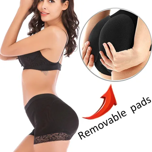 Vista 4 de Pantalones cortos sin costuras para mujer con levantamiento de glúteos acolchados para realzar la cadera