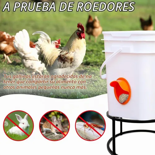 Vista 5 de 4 piezas de soporte para comedero y regadera de pollo, soporte de metal con 4 patas y base redonda, soporte resistente para cubos y barriles