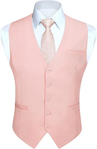 Vista 35 de HISDERN Vest 101 - Chaleco de traje ajustado para hombre con 3 bolsillos para negocios, formal, boda, baile de graduación y esmoquin casual a1-Negro
