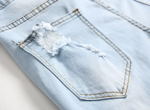 Vista 7 de Baylvn Pantalones de mezclilla para hombre, rasgados, desgastados, rectos, ajustados, casuales, a la moda