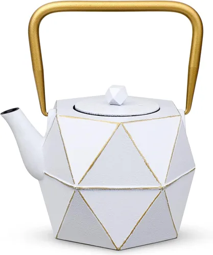 Vista 11 de Toptier Tetera con Infusor Extraíble, Hervidor de Té de Hierro Fundido Apto para Estufa, Diseño Cilíndrico de Geometría Sólida, Tetera Recubierta