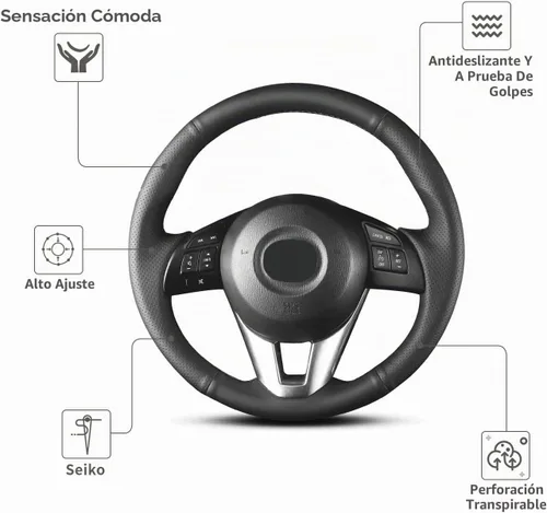 Vista 4 de Funda para volante de piel de microfibra cosida a mano, ajuste personalizado, para Mazda 3 2014-2016 Mazda 6 2014-2016 Mazda 2 2015-2017 CX-3