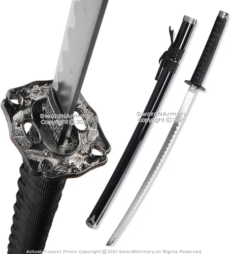 Vista 2 de Espada samurái Katana de dragón clásico negro de 9.5 pulgadas, acero sin afilar
