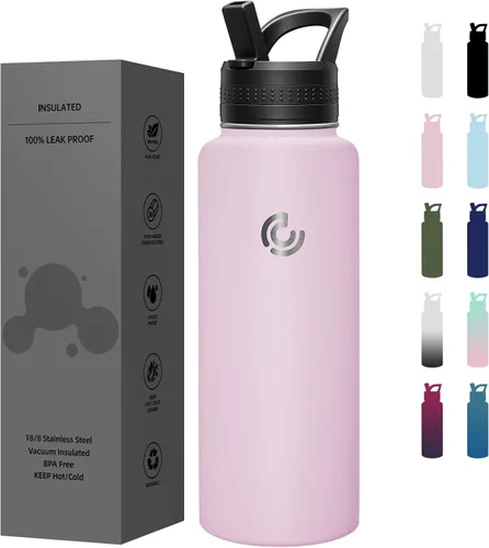 Vista 27 de COKTIK Botella de agua deportiva de 22 onzas, botella de agua de acero inoxidable para aislamiento térmico, botella de viaje reutilizable