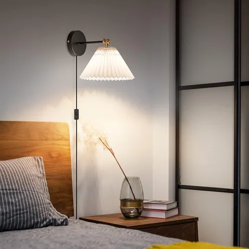 Vista 2 de Aplique de pared con enchufe, juego de 2 luminarias de luz de pared blanca con enchufe, lámpara de pared con cable de enchufe e interruptor