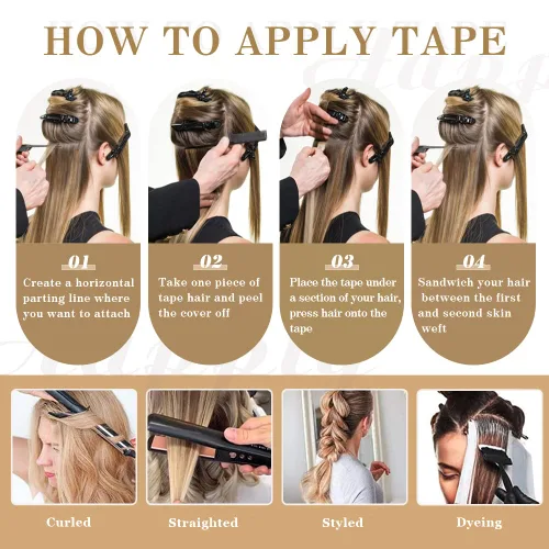 Vista 5 de Extensiones de cabello humano real con cinta, extensiones de cabello humano real de doble trama, extensiones de cabello humano lacio sin costuras