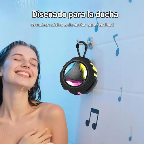 Vista 4 de Altavoz de ducha Bluetooth impermeable, altavoces Bluetooth portátiles inalámbricos, para exteriores, IPX7 flotante, micrófono integrado, tiempo