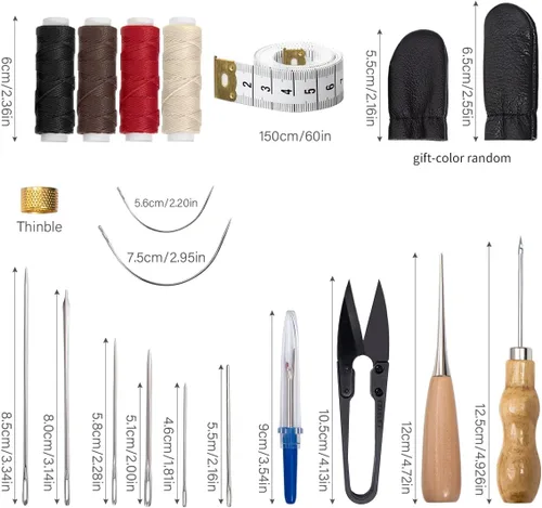 Vista 2 de WUTA Kit de costura de cuero, kit de costura de cuero con punzón de costura, agujas, hilo encerado, kit de reparación de tapicería, herramientas