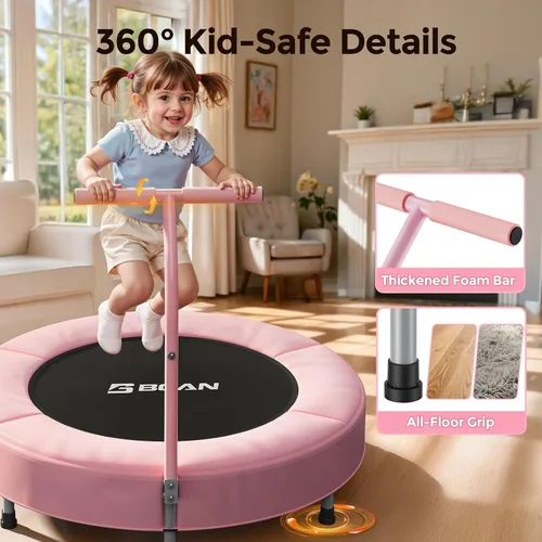 Vista 3 de BCAN SP1 36'' Kids Toddler Trampoline Indoor, Foam Handle FED Fitness Rosa-Clásico