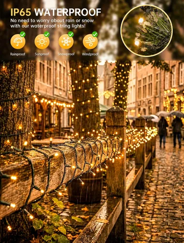 Vista 6 de Hopolon Guirnalda de luces para interiores y exteriores, 33 pies, 100 luces LED de Navidad con control remoto, cable verde conectable, luces