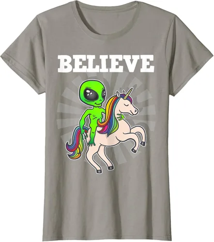 Vista 83 de Believe Space Alien Riding Unicorn - Camiseta de regalo divertida, Negro, S