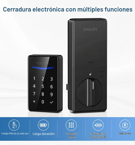 Vista 5 de Philips Cerradura de puerta de entrada sin llave, genera código único de forma remota no conectada, cerradura de cerrojo independiente con teclado