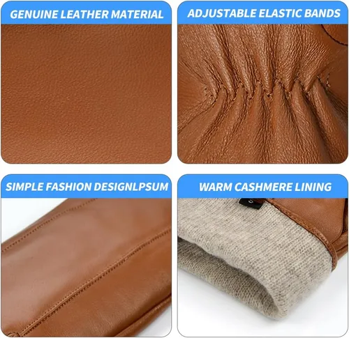 Vista 15 de MGGMOKAY Guantes de cuero para hombre, guantes de invierno de piel de oveja con forro