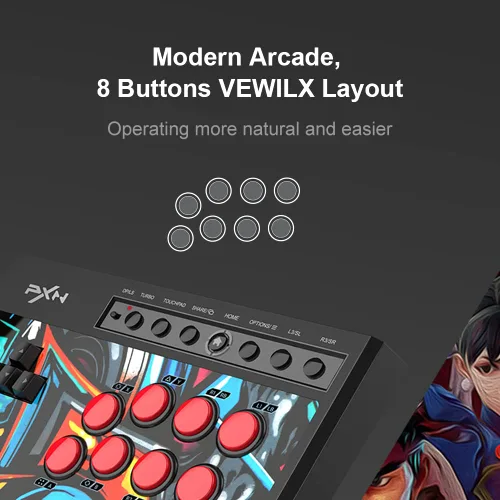 Vista 5 de Arcade Stick, PXN X8 Fight Stick Game Controller Joystick Green Axis Mechanical Buttons USB Wired Connection for PCPS4Xbox OneXbox Series