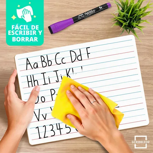 Vista 2 de Scribbledo Pizarra Blanca de Doble Cara con Líneas, Tablero de Borrado en Seco para Niños, Tablero de Escritura Rayada, Práctica de Escritura a